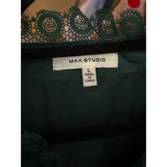 Max Studio Emerald Green Jacquard Dot Lace Trim Maxi Dress Size Large - Picture 7 of 7